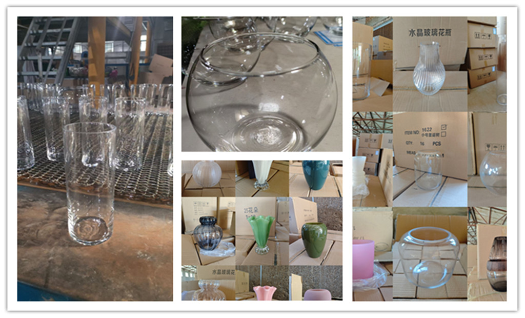 Rows of glass vases cooling after blowing