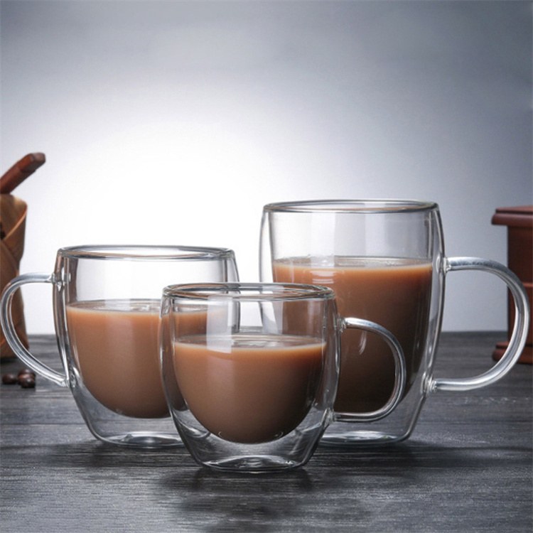 Glassware supplier — set of clear double wall coffee cups with milk