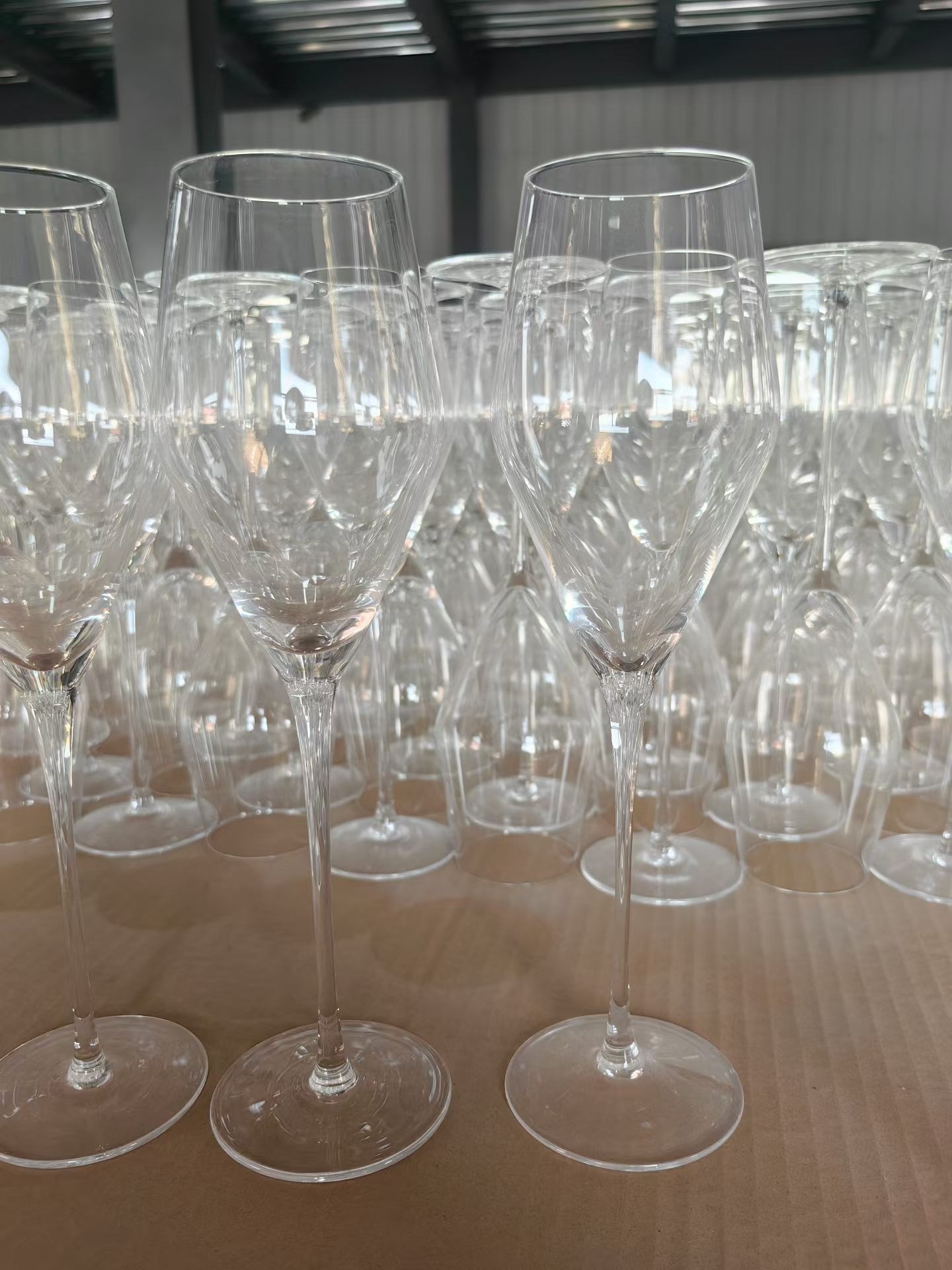 champagne flutes wholesale flutes lined up before packing