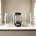 Wholesale smoked glass vase HP-254 wholesale photo - three gradient glass finishes shown side by side: iridescent, smoked grey and clear